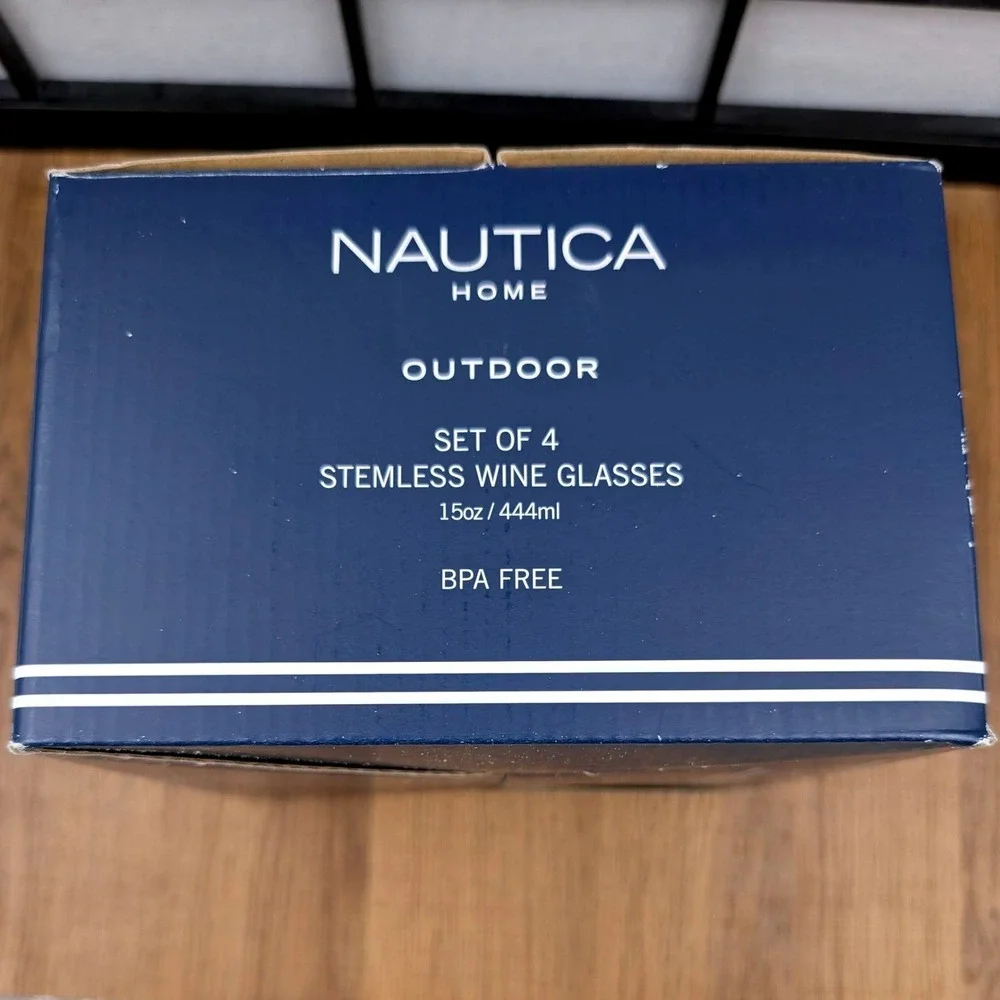 Nautica Home Outdoor Set of 4 Stemless Wine Glasses 15oz BPA Free Clear‎